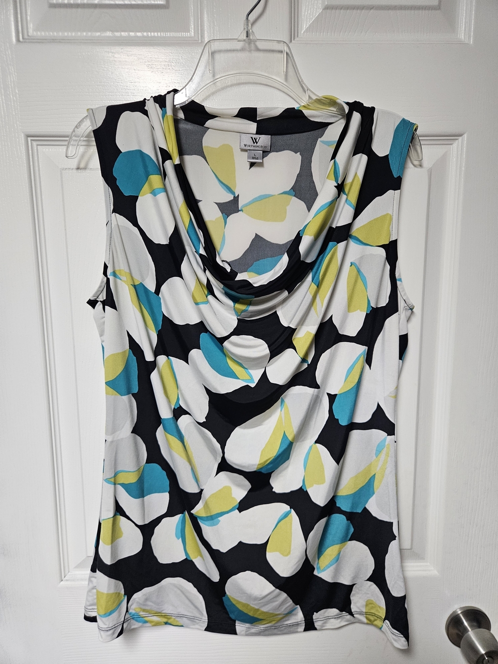 Worthington Sleeveless Cowl Neck Tank Top in Black, White, Teal & Yellow